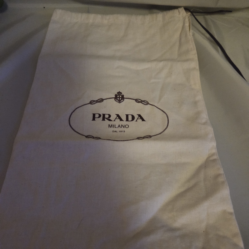 Prada Milano Cotton Dust Bag Drawstring Storage Bag Cream Logo - Picture 2 of 8